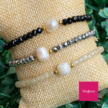 Load image into Gallery viewer, Stainless steel glass water pearl 3PC bracelets
